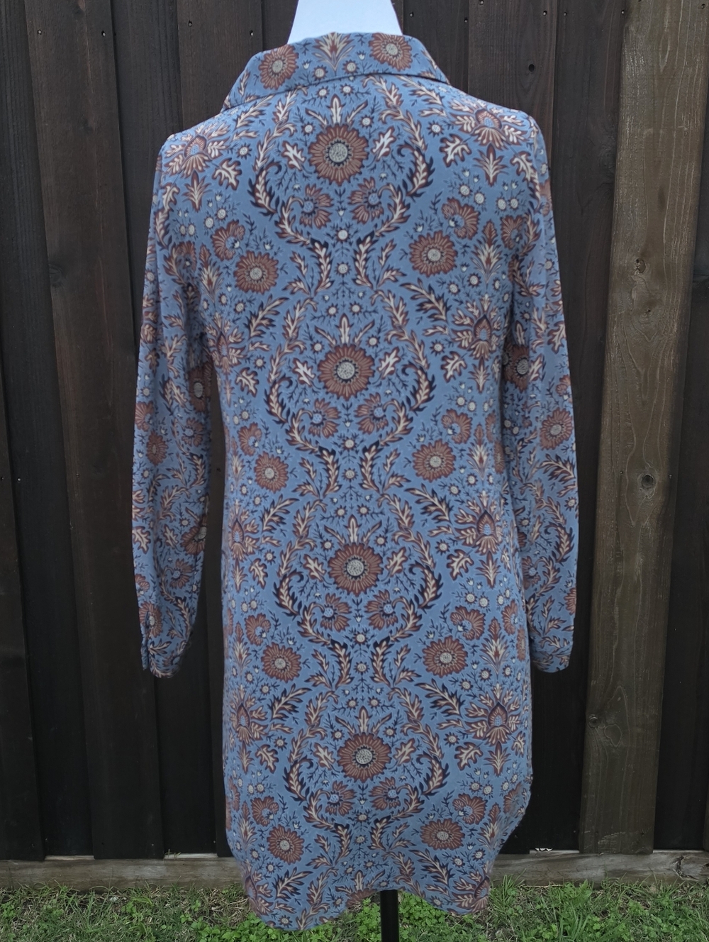CAbi Long Sleeve Dress in Blue and Brown Pattern - Picture 5 of 8